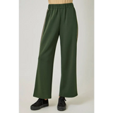 Olive green tracksuit pants with gold stripes and elastic waistband for stylish womens clothes