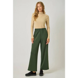 Olive green high-waisted wide-leg tracksuit pants with drawstring, stylish womens clothes