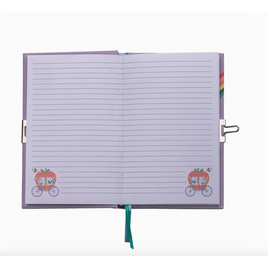 Open lined notebook with carriage designs for the Wow a Scented Fairy Tale Secret Diary