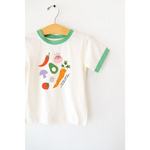 Kids graphic T-shirt with vegetable print, perfect for Farmers Market Saturdays