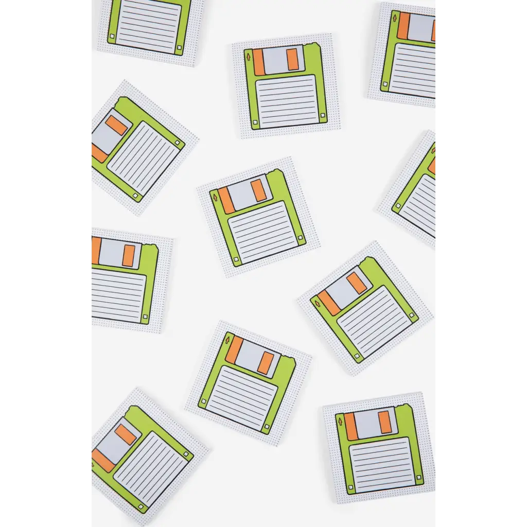 Floppy disk stickers on stylish womens clothes for moms in polished prints design