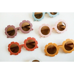 Fun Flower Retro Sunglasses for Toddlers in pastel pink, blue, red, and orange colors