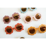 Fun Flower Retro Sunglasses for Toddlers in pastel pink, blue, red, and orange colors