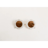 White-framed round retro sunglasses with brown lenses for toddlers in pastel colors