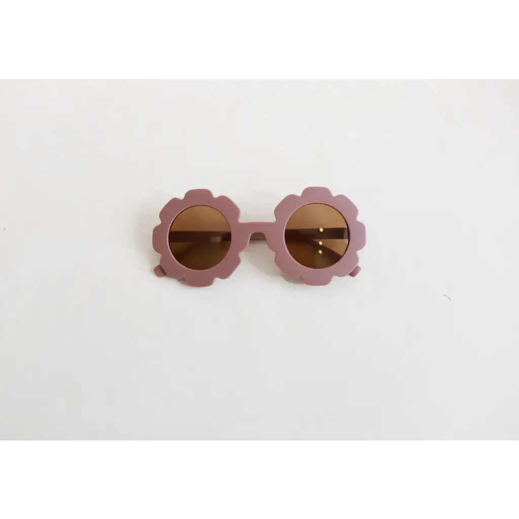 Pink flower retro sunglasses with brown lenses for trendy toddlers in pastel colors