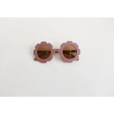 Pink flower retro sunglasses with brown lenses for trendy toddlers in pastel colors