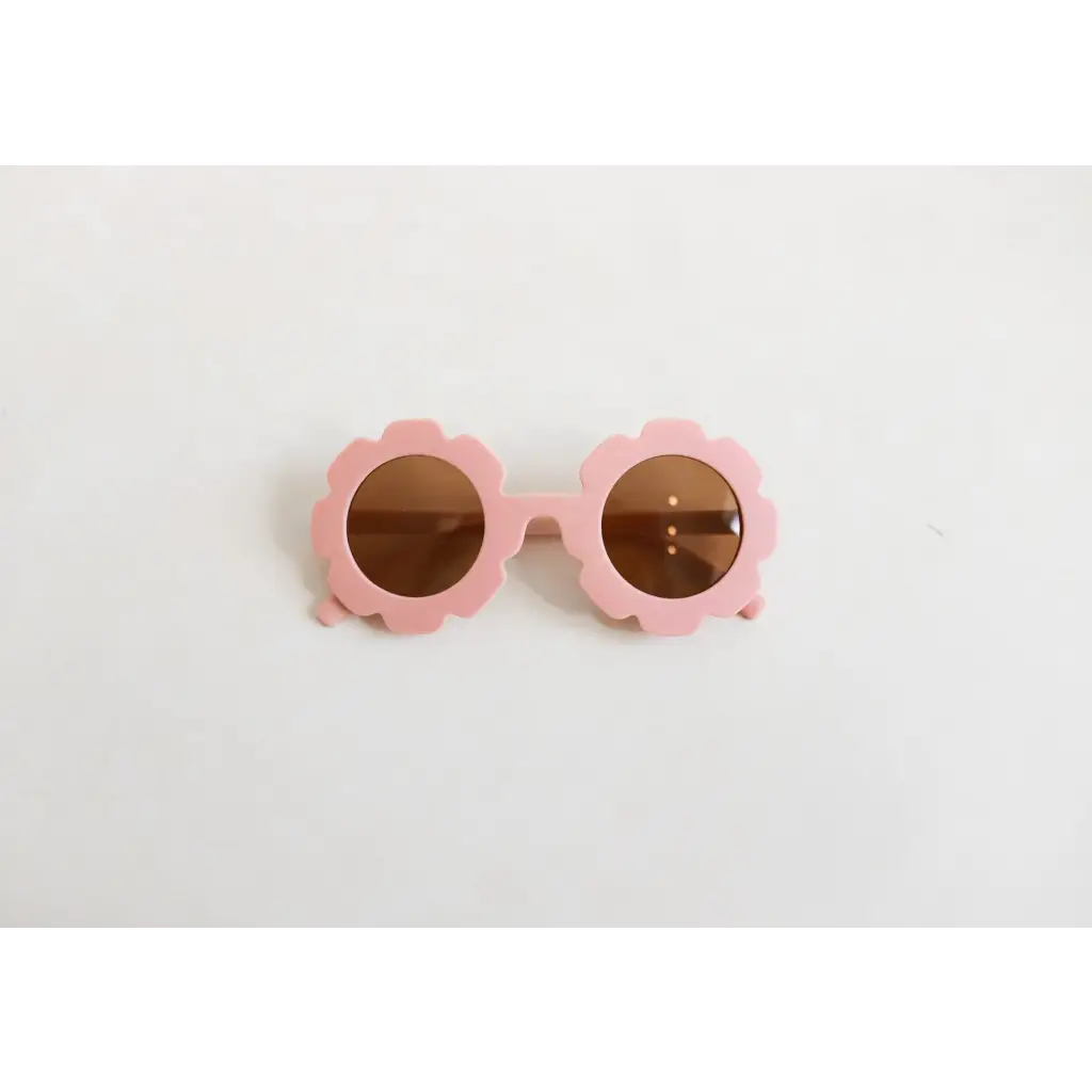 Fun Flower Retro Sunglasses for Toddlers with pink flower frames and brown lenses