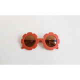 Coral flower retro sunglasses with brown lenses for stylish toddlers in pastel colors
