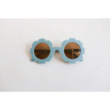 Light blue flower retro sunglasses with brown lenses for toddlers in pastel colors