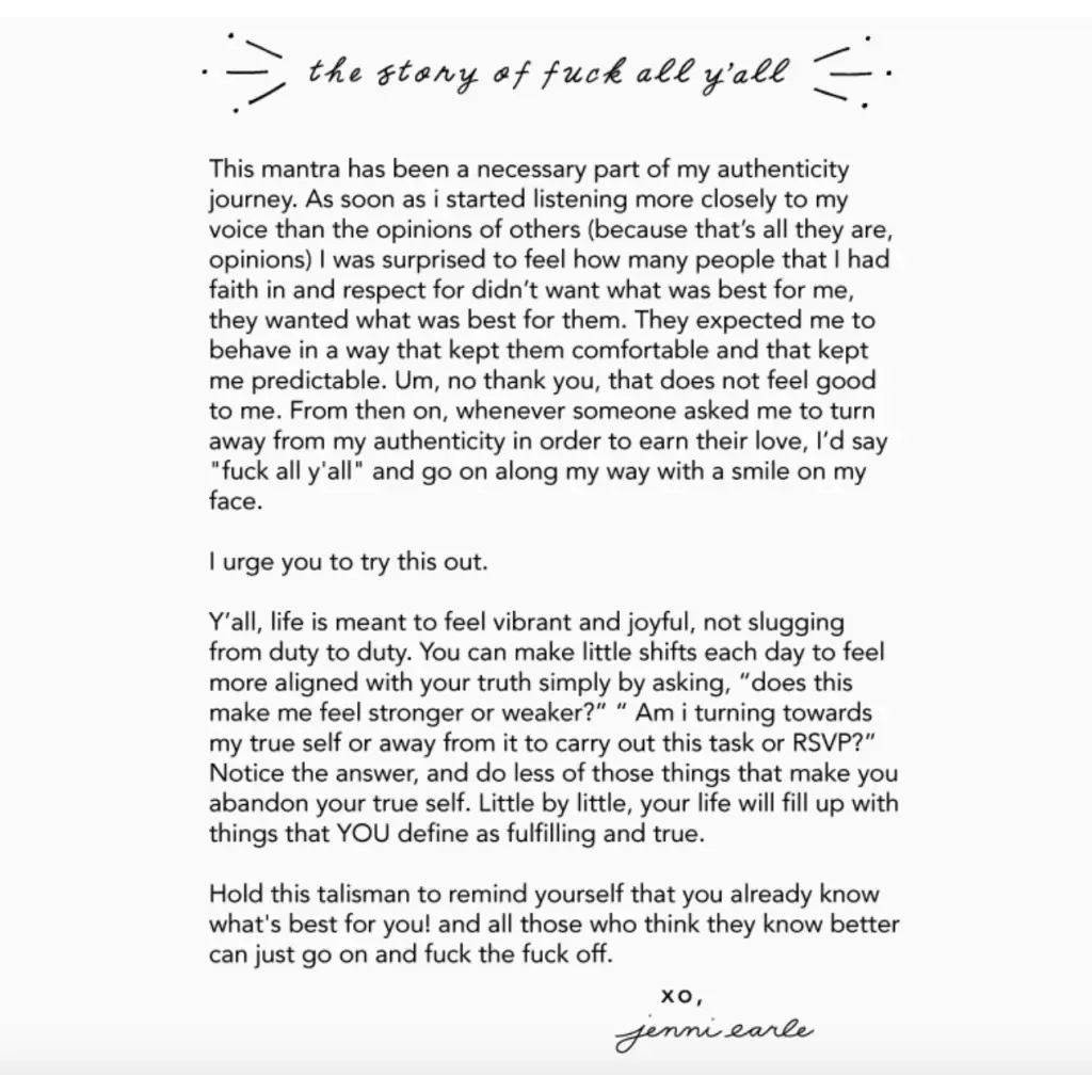 Handwritten manifesto about authenticity on stylish womens clothes for moms with polished prints