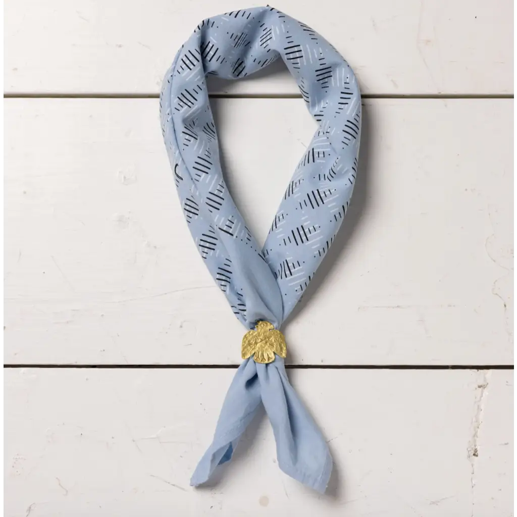 Light blue patterned bandana with gold clasp perfect for stylish womens clothes or moms