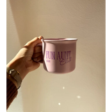 Pink Fun Aunt Club 14oz ceramic mug showcasing adorable lilac ceramic design