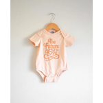 Peach Organic Cotton Baby Bodysuit with Love Design featuring retro text The Future is Love