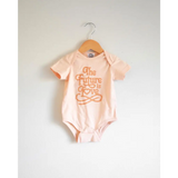 Peach Organic Cotton Baby Bodysuit with Love Design featuring retro text The Future is Love