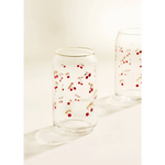 Clear glass tumbler with cherry pattern and gold rim from Gold Cherry Scatter 16 oz polished prints collection