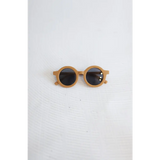 Round wooden sunglasses with dark lenses from the Super Cool Golden Brown Sunnies collection