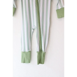 Green striped bamboo baby sleeper pajamas with zipper for comfy baby sleep