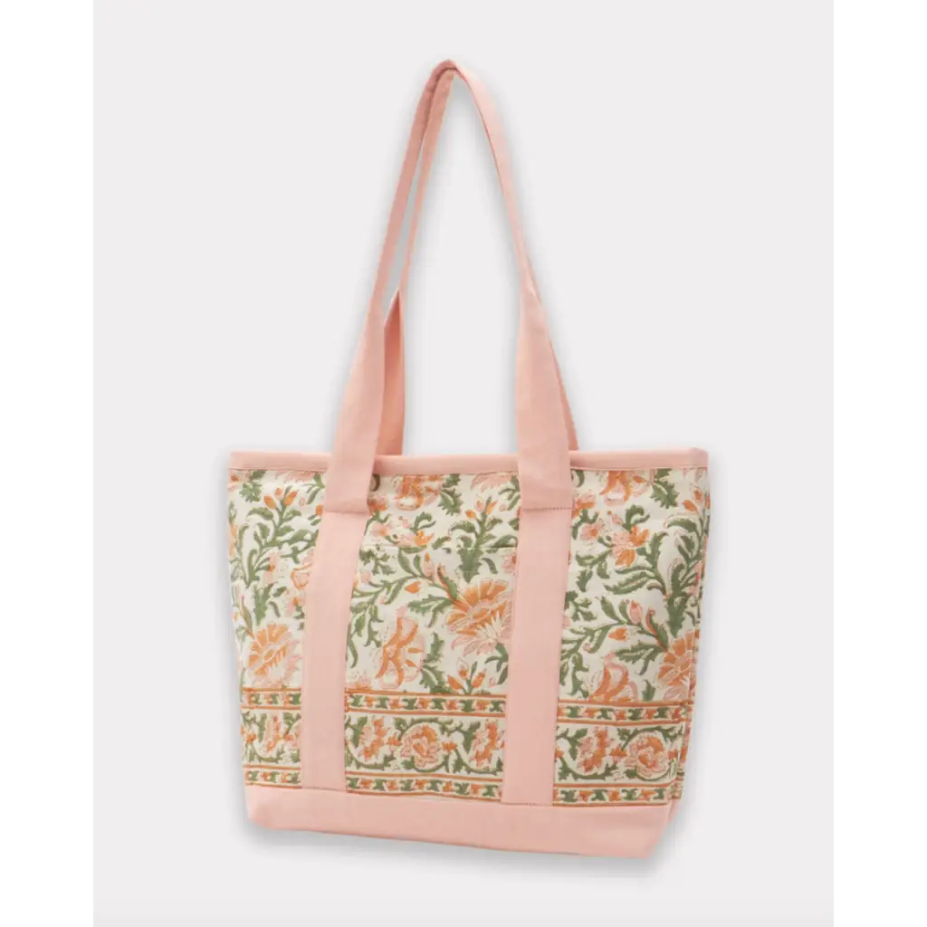 Handmade Floral Mini Tote Bag with organic cotton, pink straps, and slip pockets