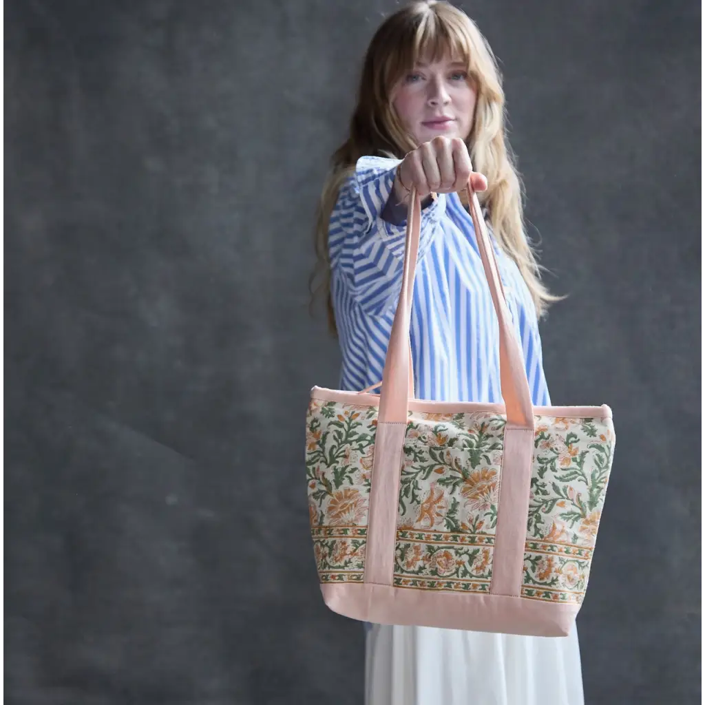 Handmade floral mini tote bag made from organic cotton with slip pockets for style and function