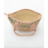 Handmade Floral Mini Tote Bag made of organic cotton with slip pockets and pink trim
