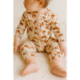 Cute bamboo baby sleeper with Western print and front zipper for comfy naps