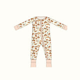 Cute infant full-body bamboo baby sleeper with cowboy and horse pattern from Hay There