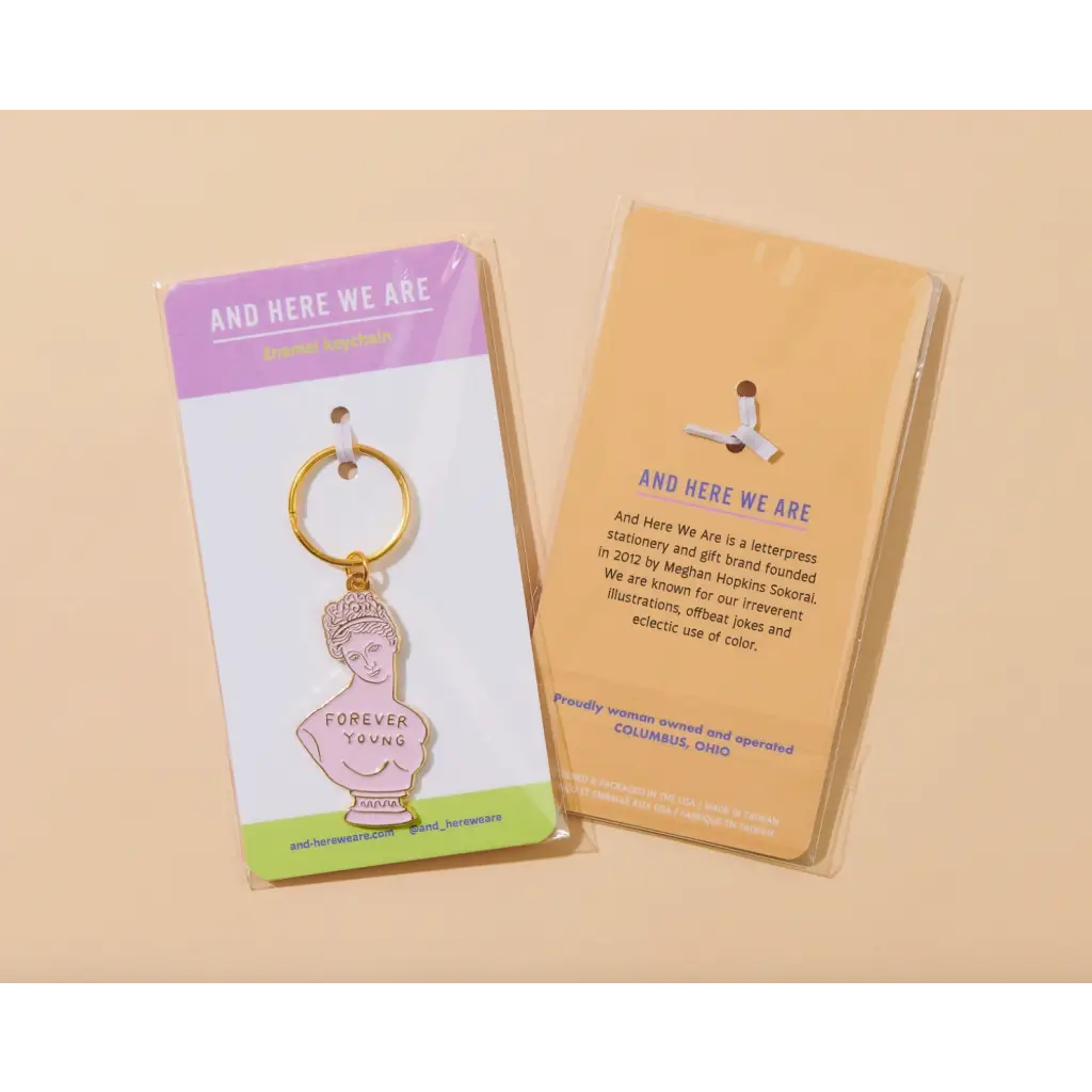 Pink Greek Bust Enamel Keychain with chic packaging for a stylish touch
