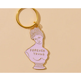 Pink and gold Forever Young Greek Bust Enamel Keychain with classical sculpture detail