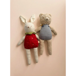 Two plush toys featuring Henry Bear and a cute bunny in cozy outfits