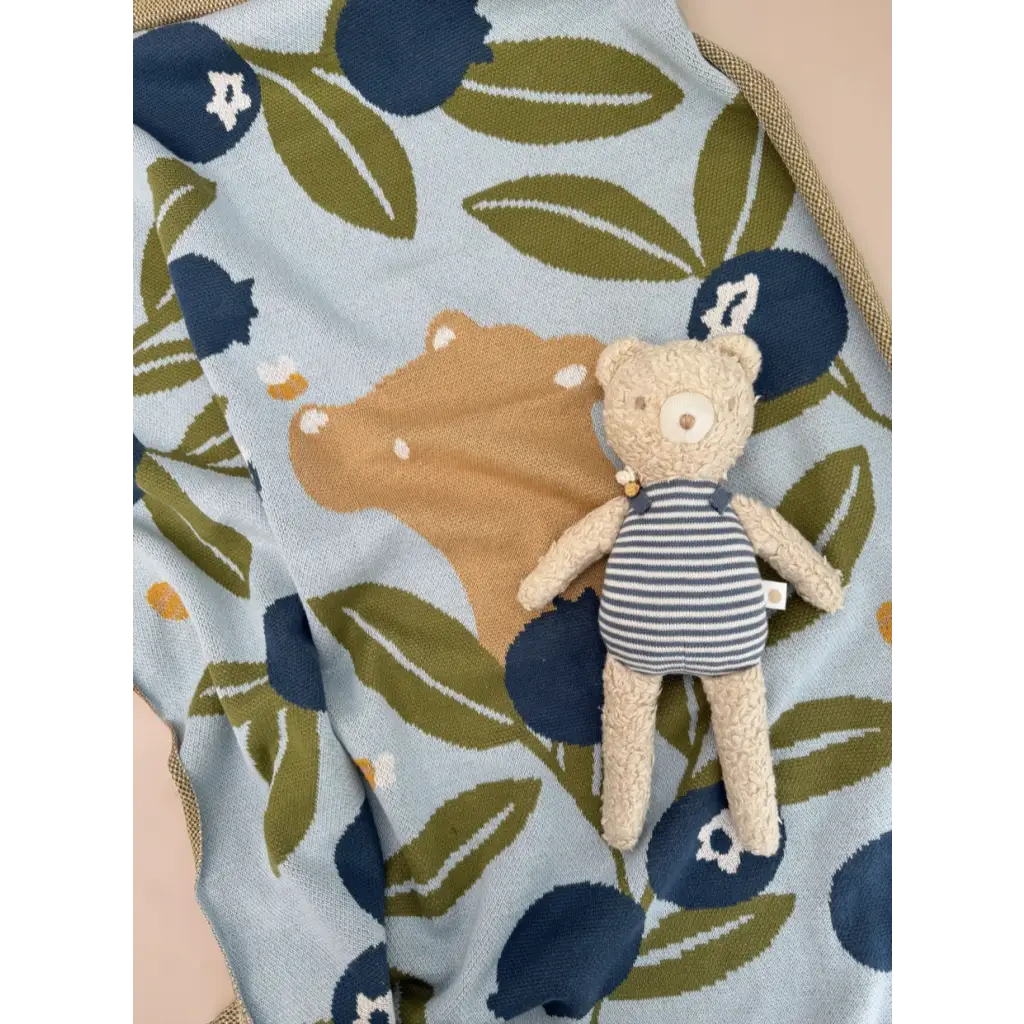 Plush Henry Bear in a striped shirt, ready for fun with friends in his cozy sweater