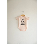 Cute Pink Organic Cotton Baby Bodysuit with hi, I’m new here design for little ones