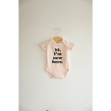 Cute Pink Organic Cotton Baby Bodysuit with hi, I’m new here design for little ones