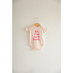 Cute Pink and White Organic Cotton Baby Onesie with Hi, I’m New Here Text