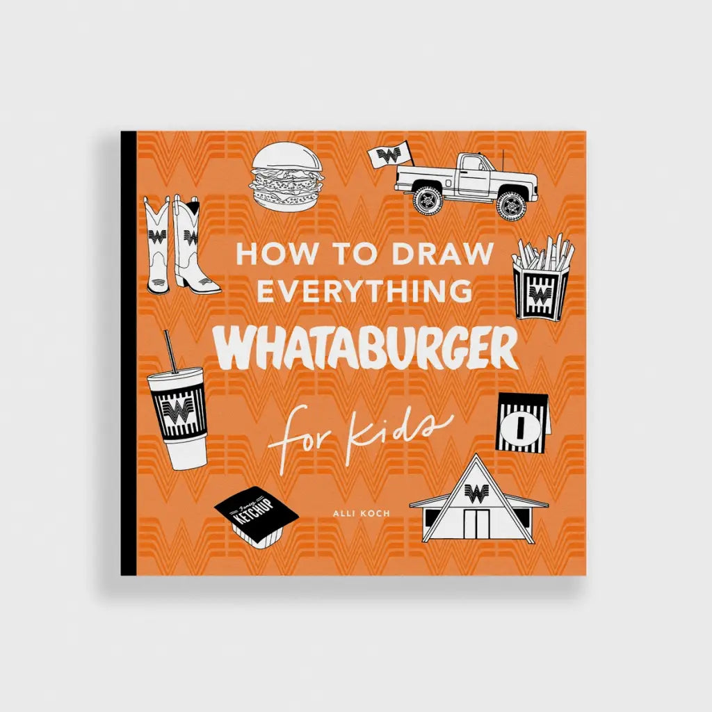 Orange book cover for Whataburger Edition drawing lessons featuring fun food illustrations