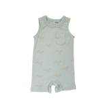 Sleeveless mint green Hummingbird Pocket Playsuit for your little adventurer with birds