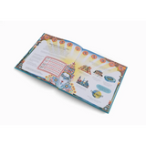 Open book showcasing colorful landmarks in In Great Numbers exploring how numbers shape life