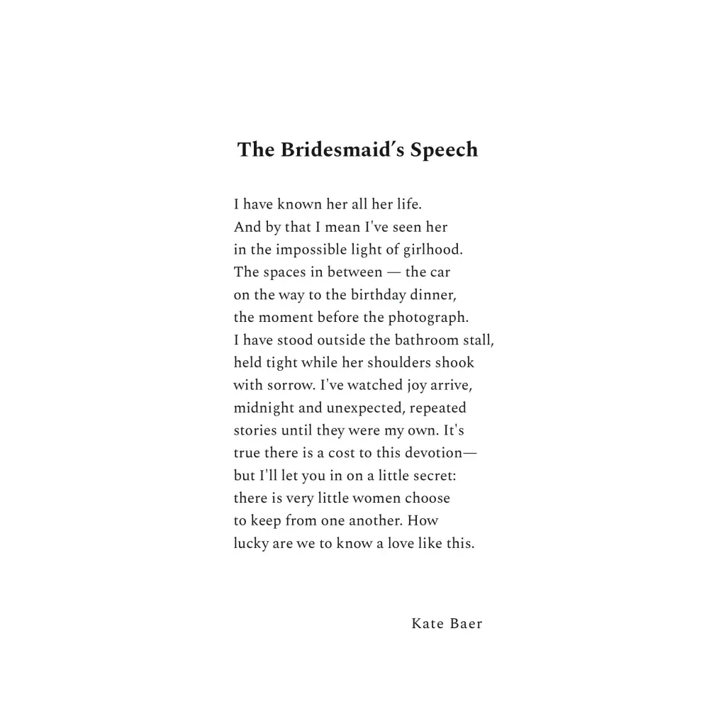 White paper with black text featuring Kate Baer’s newest poetry, free shipping included