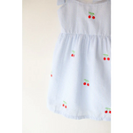 Kids Embroidered Cherry Tie-Strap Dress in white striped seersucker fabric for French summer