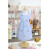 Kids Embroidered Cherry Tie-Strap Dress in white striped seersucker fabric perfect for French summer