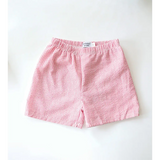 Kids striped pull-on shorts in pink and white with classic nautical style and seersucker-textured fabric
