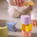 Colorful Floating Stacking Blocks Set in Natural Rubber with fun geometric figures