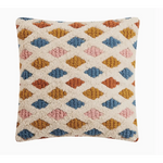 Lana Decorative Pillow with geometric diamond pattern in pink, blue, and mustard