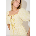 Yellow gingham dress with puff sleeves from Lemon Meadow Gingham collection