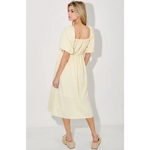 Yellow gingham midi dress from Lemon Meadow Gingham collection perfect for summer casuals