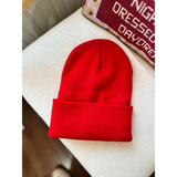 Bright red Lexi Beanie Hat with a folded cuff for a stylish winter vibe