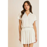 White collared dress on the Libby Athletic Mesh Romper with Front Zip Detail