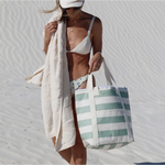 Light Cooler Tote La Palma Sage Stripe with insulated interior and polished prints