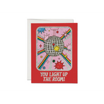 Disco ball card with pink background and rainbow accents from Light Up the Room greeting card collection