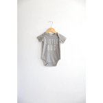 Gray Bug Baby Onesie for Little Ones with LITTLE BUG text, perfect for 3mo fits closer
