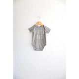 Gray Bug Baby Onesie for Little Ones with LITTLE BUG text, perfect for 3mo fits closer